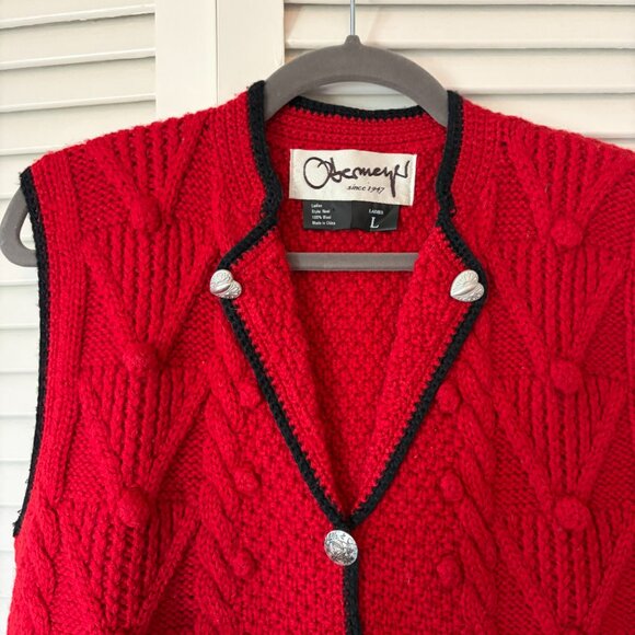 Vintage Obermeyer women's Noel vest large red christmas holiday button wool - Picture 3 of 10